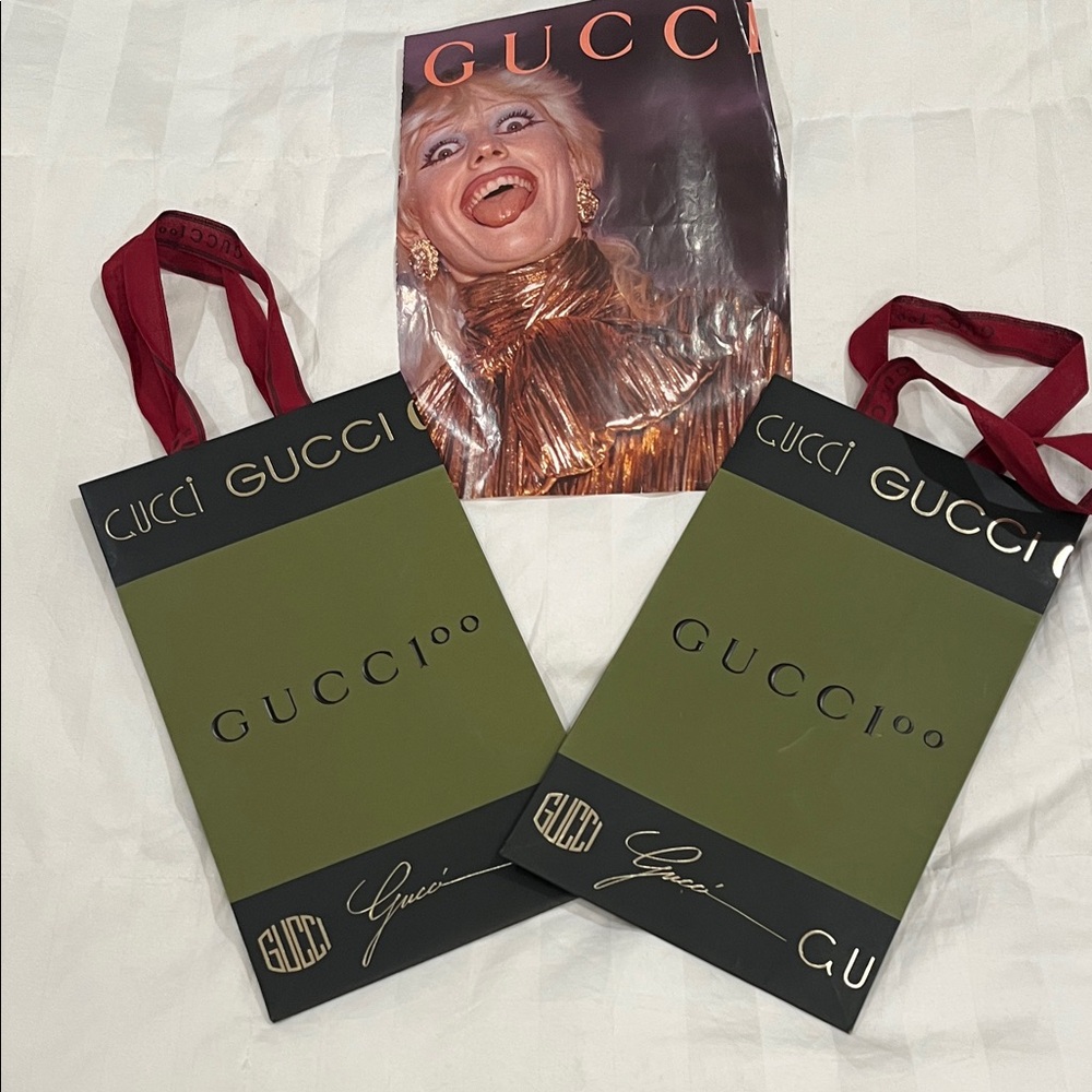 Gucci Olive Green Shoping Bag with Red Straps